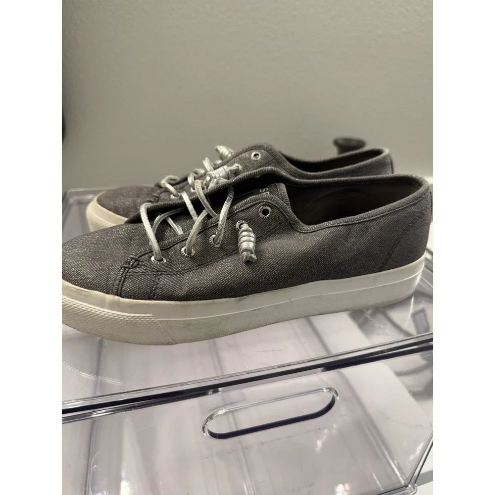 Sperry Top-Sider Penny Boat Shoe Gray Canvas Memory Foam Lace Up Women's Size 9